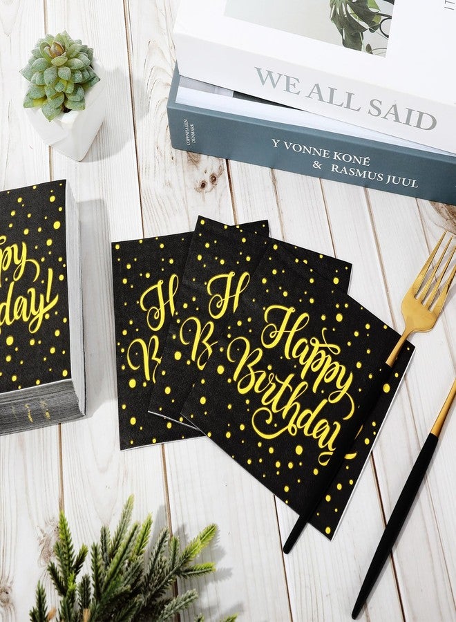 JarThenaAMCS مناديل JarThenaAMCS 80 قطعة مناديل عيد ميلاد سعيد بنقاط ذهبية سوداء، مناديل كوكتيل ورقية للاستخدام مرة واحدة، لوازم تزيين طاولة المشروبات في الحفلات (غير مطلية برقائق ذهبية). - Image 4